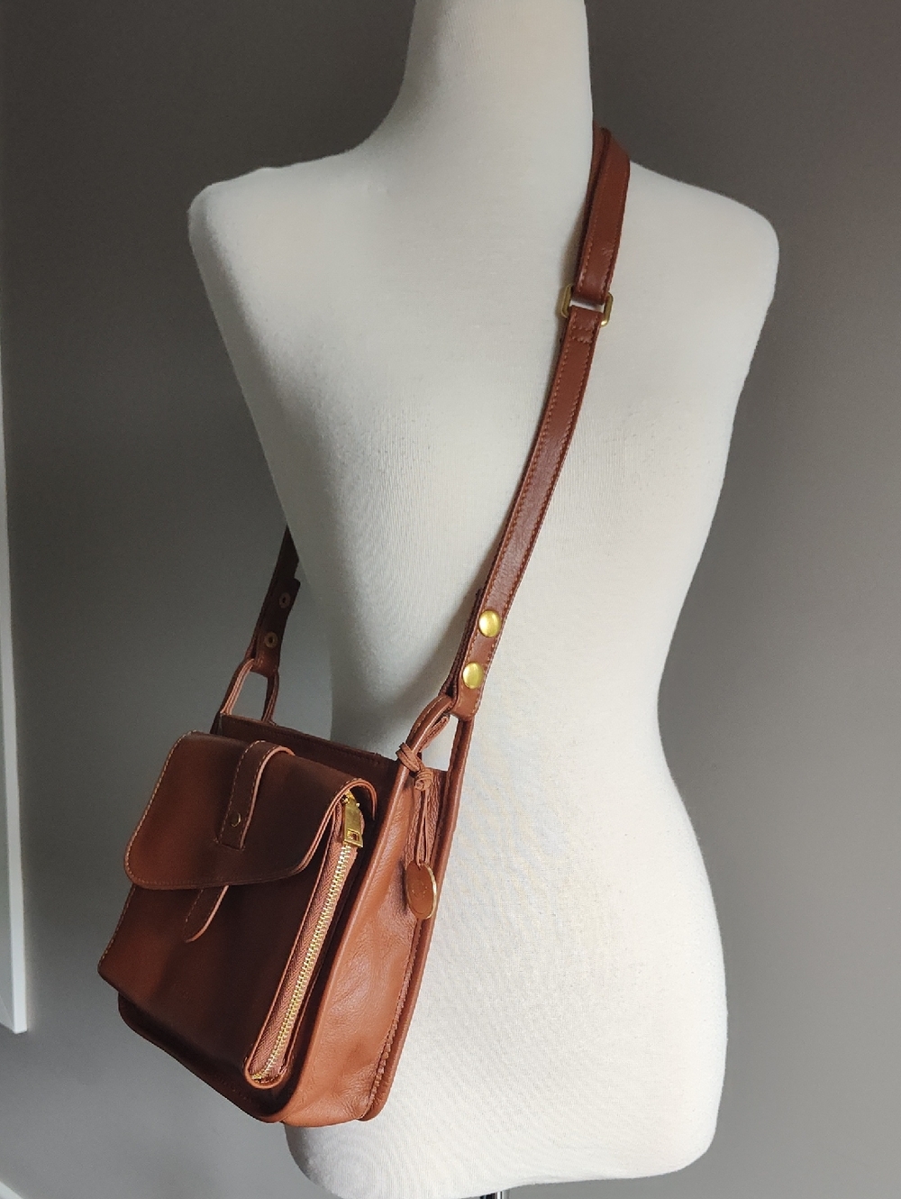 Athena Classic Brown Leather Organizer Crossbody Bag - Wallet